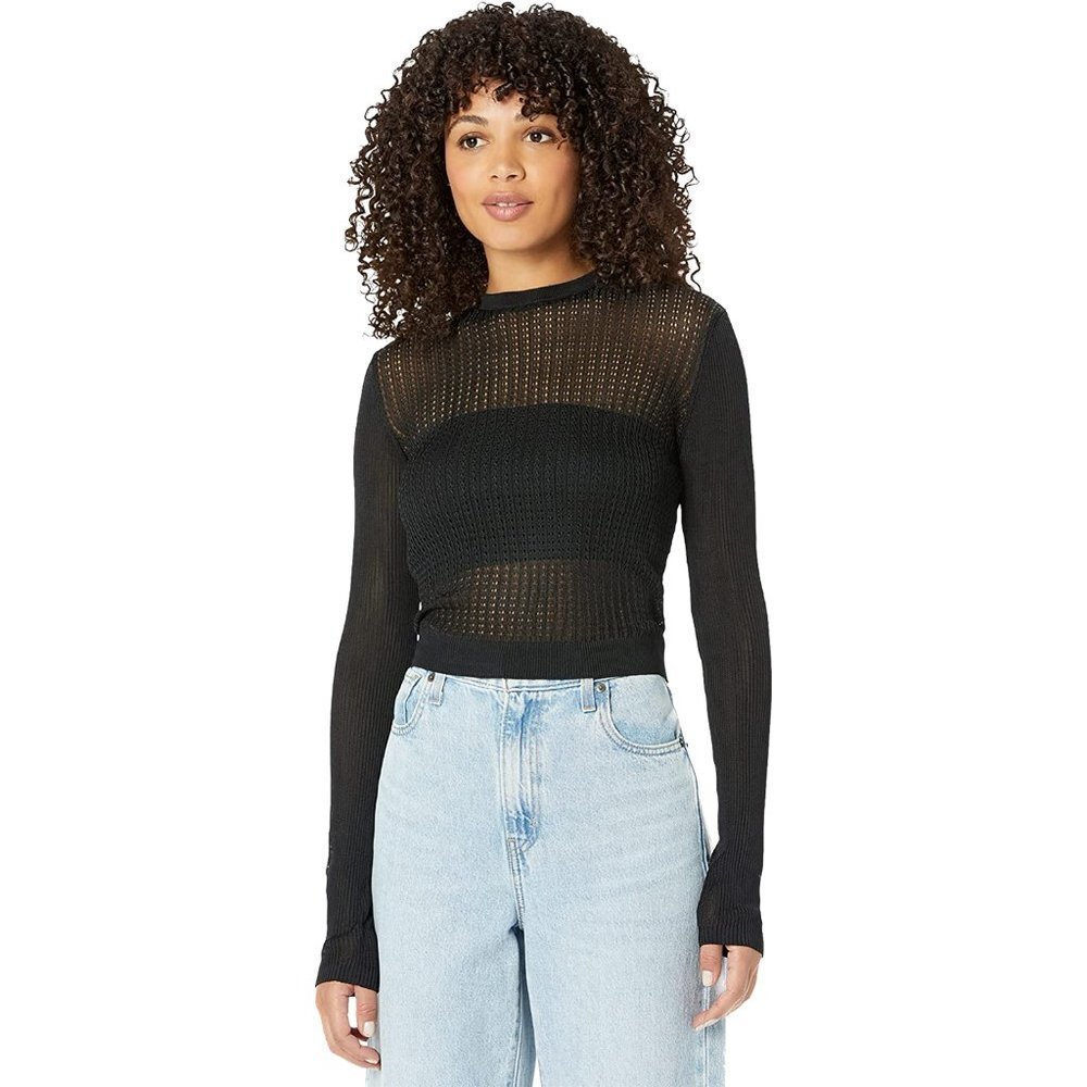 FREE PEOPLE H20 Crew Neck Sheer Long Sleeve Pullover Cropped Top - M